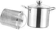 LAPYAPPE 1set Stainless Steel Deep Fryer Food Frying Basket Portable Kitchen Pot for Induction Cookers Easy to Clean for Home Cooking and Housewarming