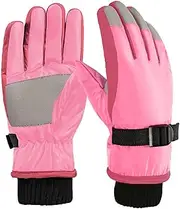 [kokiya] Winter Kids Gloves Gloves for Cold Weather Inner Plush Gloves Snow Gloves for Children, Snowboard, Skateboarding, Hiking, Pink