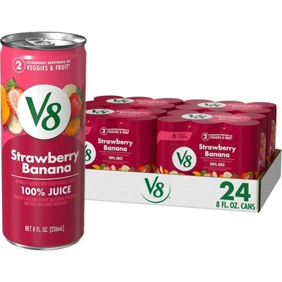 Strawberry Banana 100% Fruit and Vegetable Juice 8 fl oz Can 6 Pack Case of 4