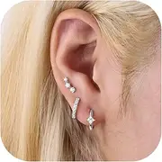 [Sanfenly] 3 Pairs Sterling Silver Stud Hoop Earrings for Women Teens Dainty 14k Gold Earrings 925 Sterling Silver Cartilage Earrings Stud Earring Huggie Earrings Set for Multiple Piercing