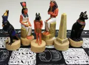 Egyptian Anubis Buff and Gold Set of Chess Men Pieces - NO Board