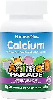 Nature's Plus Animal Parade Sugar-Free Children's Calcium Supplement - Vanilla Sundae Flavour - 90 Chewable Animal Shaped Tablets – Whole Foods - Gluten Free - 45 Servings