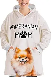 [Huglanket] Pomeranian Gifts for Women, Wearable Blanket Hoodie with Unique Pomeranian Pattern, Christmas Birthday Gifts for Pomeranian Owner, Pomeranian Lover Gifts, Pomeranian Mom, Beige, One Size