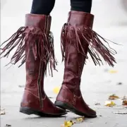 NIB Bed Stu Hoplia Leather Fringe Trim Riding Boot Dark Scarlet Rustic Size 7