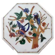 Octagon White Marble Coffee Table Top Antique Desin Inlay Work Lawn Side Table
