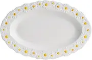 WAYUTO Ceramic Daisy Flat Embossed Dessert Dish Small Daisy Edge Relief Dinnerware Steak Plate Irregular Egg-Shaped for Soup Crockery Kitchen Decoration Tableware Household