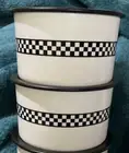 Two x Checkered Tupperware Fat Chef 4 cup Canisters with Black Seals New