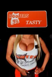 Hooters Uniform Tasty Name Tag Pin Back Dress Up Role Play Costume Accessory