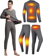 [Windpost] Mens Electric Heated Thermal Underwear set Men's Travel Heated Pants and Shirt, USB Mens Thermal Underwear set