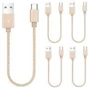 5 Pack 20cm Short Data Transfer Charger Charging USB Type C Phone Tablet Cable Cord Bulk Braided Gold Nylon