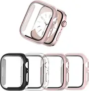 YUESAKA 4 Packs Case for 44mm Apple Watch SE,SE 2nd Gen,Series 6,Series 5,Series 4 Screen Protector,Hard PC Protective Bumper with Tempered Glass Film,Slim Face Cover for Iwatch 6/5/4/SE/SE2 44mm