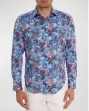 Robert Graham Outer Banks Printed Long Sleeve Button Front Shirt Multi Size S