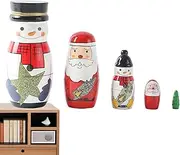 Christmas Nesting Doll Decor - Set of 5 Colorfast Matryoshka Toys, Home Decor for Dining, Bedside, Computer, Coffee Table by Pochy