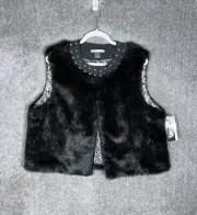 Peter Nygard Faux Fur Beaded Sleeveless Vest Womens Size XL Black Lined NWT