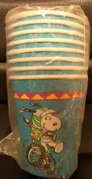 Vintage Peanuts Snoopy Ambassador Cups, Snoopy on Bicycle! Sealed!