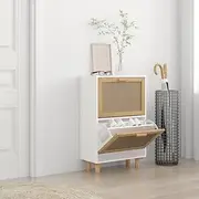 Shoe Cabinet, Shoe Storage Rack Shoe Organiser Shoe Cupboard Shoe Cabinet White 52x25x80 cm Engineered Wood and Natural Rattan