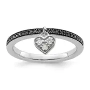 Sterling Silver Stackable Heart Black & White Diamond Ring Size 6 for Women