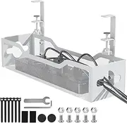 Under Desk Cable Management Tray - No Drill Metal Mesh Cable Organiser with Clamp Mount for Desk Wire Management, 2 Hole Wire and Cord Organizer Cable Rack for Home, Office and Standing Desk