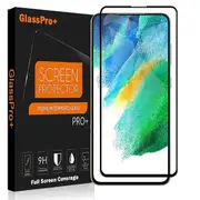 [1 PACK] For Samsung Galaxy S21 FE Screen Protector Full Coverage Tempered Glass Screen Protector Guard (Black) - Case Friendly