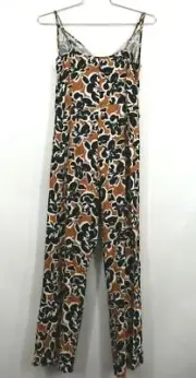 Leith Womens Tie Front Tan Adobe Inverse Floral Jumpsuit NWT $79 Linen Blend L