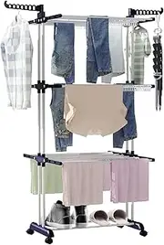 Rbitroise Clothes Drying Rack,Clothes Drying Rack Foldable,Drying Rack Clothing Folding,4-Tier Laundry Drying Rack for Clothes,Rolling Clothes Horses Dryer Rack,-Dark Blue