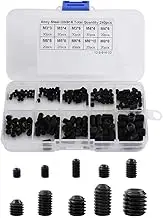 Pack of 240 Pcs DIN916 M3-M8 Black Color Alloy Steel Hex Grub Screws Head Nuts Thread Cup Point Machine Fastener Assortment Kits