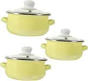HAKIDZEL 3Pcs Enamel Cooking Pot Soup Pots with Double Handles Flat Bottom Design for Even Heating Ergonomic Lightweight Kitchen Cookware for Easy One Handed Use