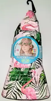 Juice Box Reversible Bucket Hat UV Protection 50+ Flamingo / Solid Pink OSFM NWT