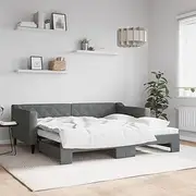 Dark Grey Daybed with Trundle, 2-in-1 Sofa Bed, Space-Saving Guest Furniture for Living Room or Bedroom, Sturdy Wood and Metal Frame