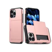Shockproof Phone Cover Case With Card Holder For Apple iPhone 16/15 Series-Rose Gold