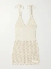 [The Attico] The Attico - Crocheted Cotton Mini Dress - Off-white - IT42 IT 42 Off-white