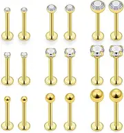 [Lcolyoli] 16 Gauge Medusa Piercing Jewelry Lip Rings for Women Men Stainless Steel Labret Studs Cartilage Forward Helix Tragus Earrings Monroe Snake Bite Piercing Jewelry 9 Pairs
