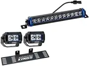 Kings 12" Single Row Light Bar + Number Plate Bracket + 2x 3.3" Work light