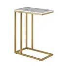 C-Shape Side End Table, Faux Marble Tray Snack Table with Metal Frame, Laptop