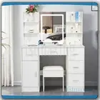 Dressing Table Stool Set With Smart LED Mirror And 6 Drawers Makeup Vanity Desk