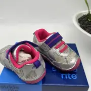 Stride rite walker girls jamie hook n loop closing sneakers in silver purple 3W