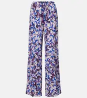 [Dries Van Noten] Dries Van Noten Printed mid-rise crêpe straight pants AU 10 blue