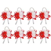8Pcs Wrist Corsage Artificial Flower Bracelets Rose Wrist Decorative Red