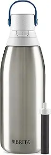 Brita Stainless Steel Premium Filtering Water Bottle, BPA-Free, Reusable, Insulated, Replaces 300 Plastic Water Bottles, Filter Lasts 2 Months or 40 Gallons, Includes 1 Filter, Stainless - 32 oz.