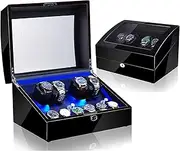 Watch Winder For Automatic Watches 4 Watch Rotator And 6 Extra Storages,5 Rotating Modes Lockable Automatic Winders LED Backlight,Super Quiet Motor LWX