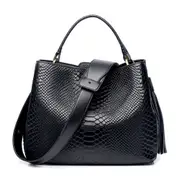 Soft Genuine Real Leather Bucket Tote Bag Women Designer Shoulder Bag Pu Leather Handbag with Tassels Female Snake Print Bags