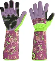 Long Sleeve Gardening Gloves - Forearm Protection Breathable Puncture Resistant Gauntlet - Flower Pattern Flexible Gauntlet for Digging, Planting, Raking, Pruning