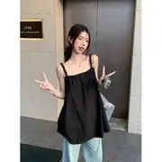Plain Open Back Flowy Cami Top Black - One Size