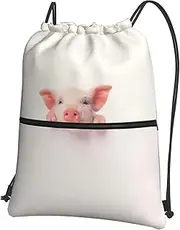 EdWal Cute Pig Print Drawstring Backpack Gym Bags Sports Bags With Zipper Pocket For Travel Swimming Beach, Black, One Size