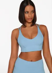 [Lorna Jane] Half Time Recycled Longline Sports Bra in Blue, Size - Large L Moontide