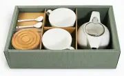 TeaBranch Ceramic Tea Set Teapot Infuser, 2 Cups, 2 Spoons and 2 Coasters White