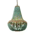 Wood Bead Chandelier Blue Bohemian Boho Beachy Ceiling Lamp 5 Light Fixtures