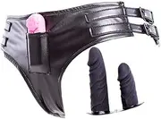 DRTBAC SM Dildo Vibrator Leather Chastity Belt Device Pants, Silicone Strap on 2* Anal Dildo/Penis/Butt Plug G Spot SM Sex Toy for Women(Double Dildo)