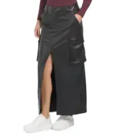 7 FOR ALL MANKIND Leather Midi Skirt in BLACK Cargo Side Pockets Size L
