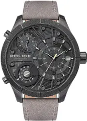 Police Bushmaster Black Dial Grey Leather Strap Watch PL.15662XSQS/02